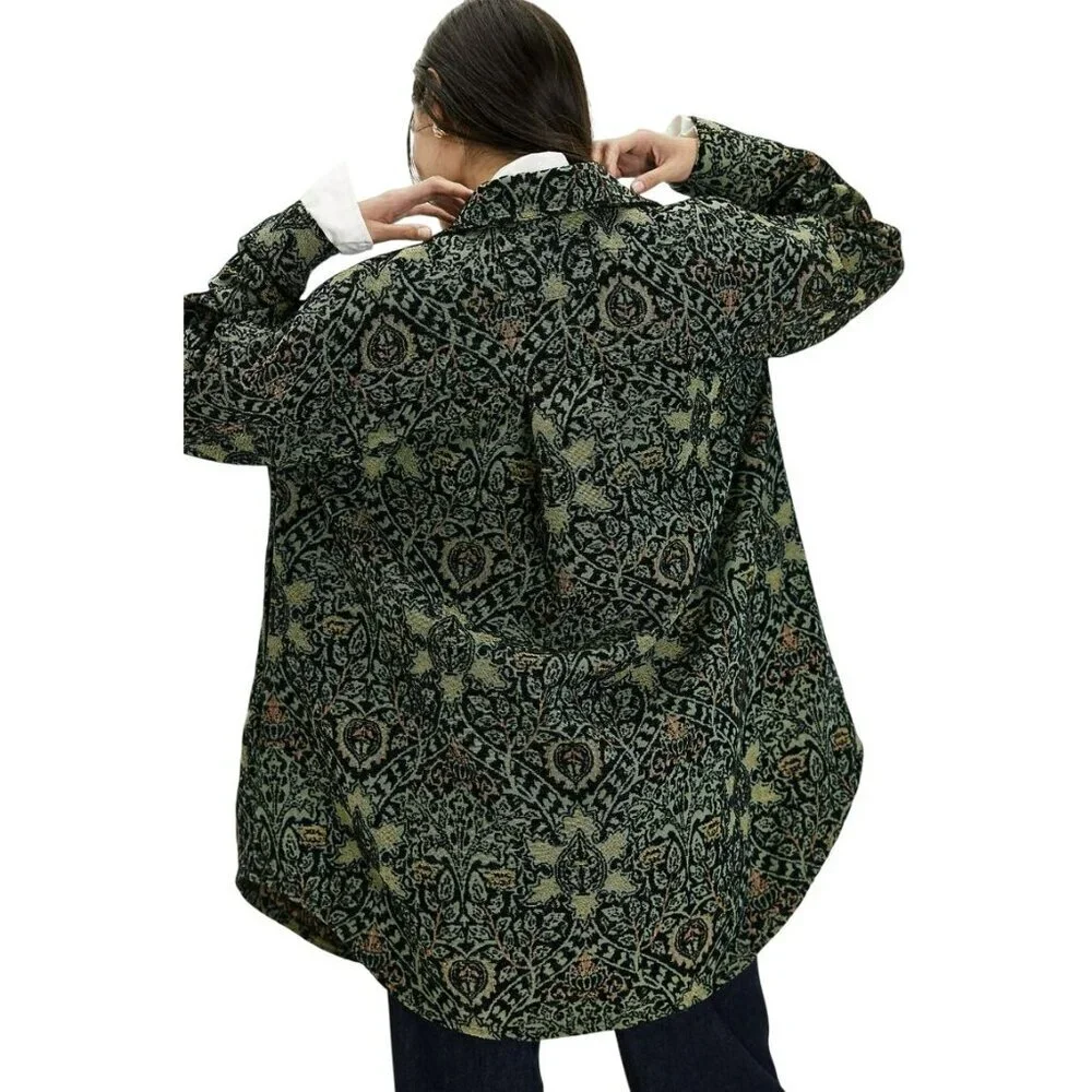 Free People We The Free Tapestry Fog Jacquard Shacket Shirt Jacet Medium NWT